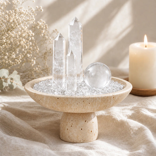 Close-up of the clear luminara vessel crystal arrangement and altar vessel