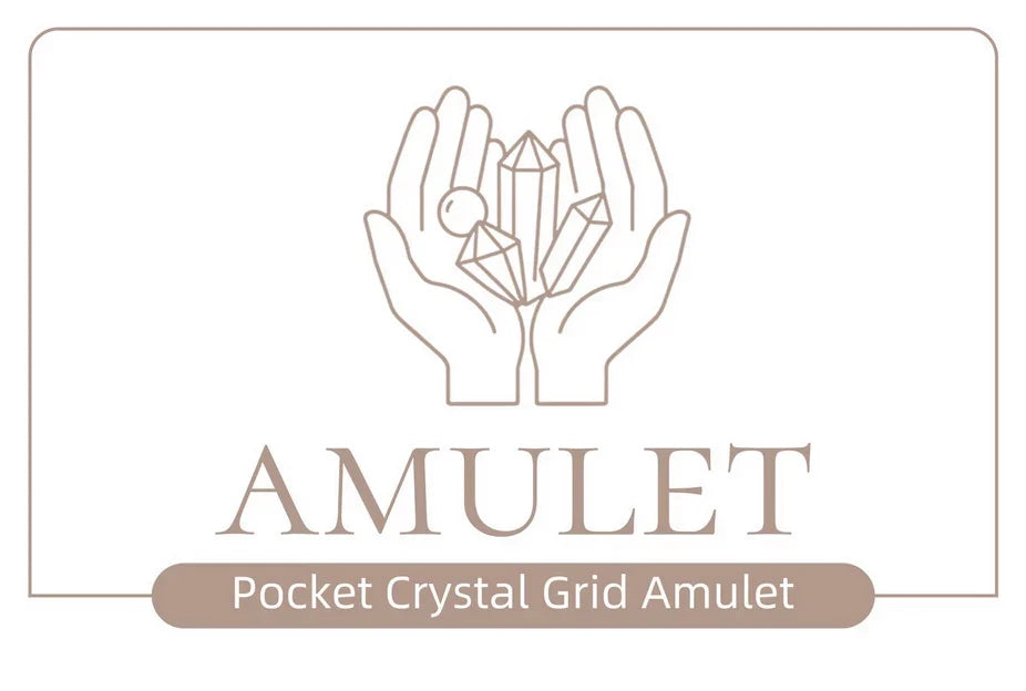 CrystGrid Amulet collection banner: line drawing of two cupped hands holding crystal points and a sphere