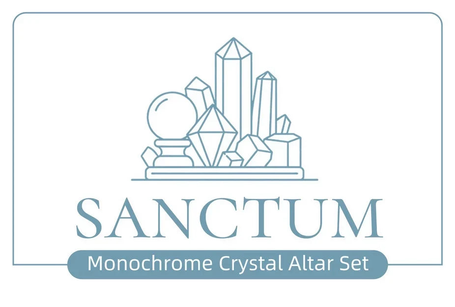 CrystGrid Sanctum collection banner: line drawing of a crystal sphere, point and cluster on a tray