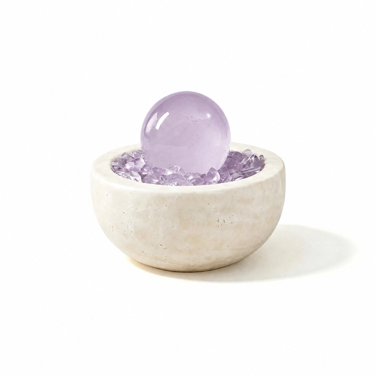 Amethyst Radiance Treasure Basin crystal vessel in a natural stone basin with crystal points