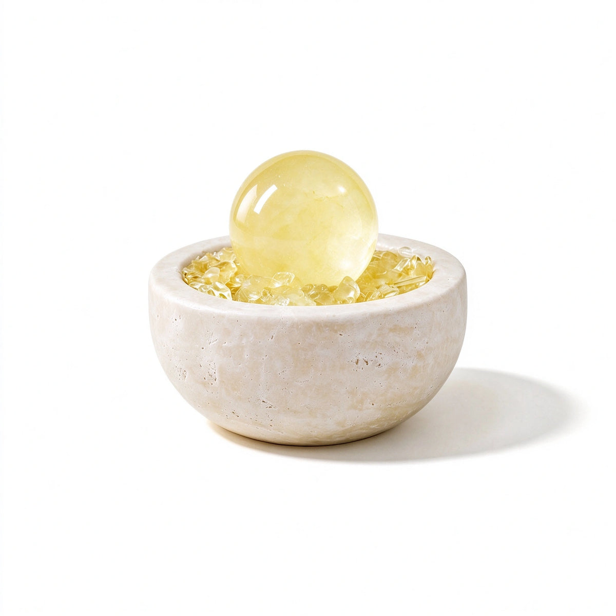 Citrine Radiance Treasure Basin crystal vessel in a natural stone basin with crystal points