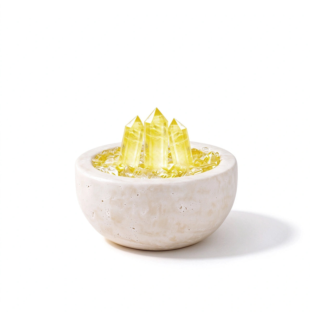 Citrine Array Treasure Basin crystal vessel in a natural stone basin with crystal points