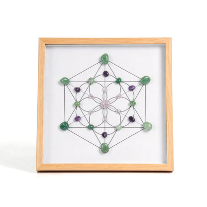 Harmony Grid crystal grid frame with natural crystal elements in an imitation wood setting