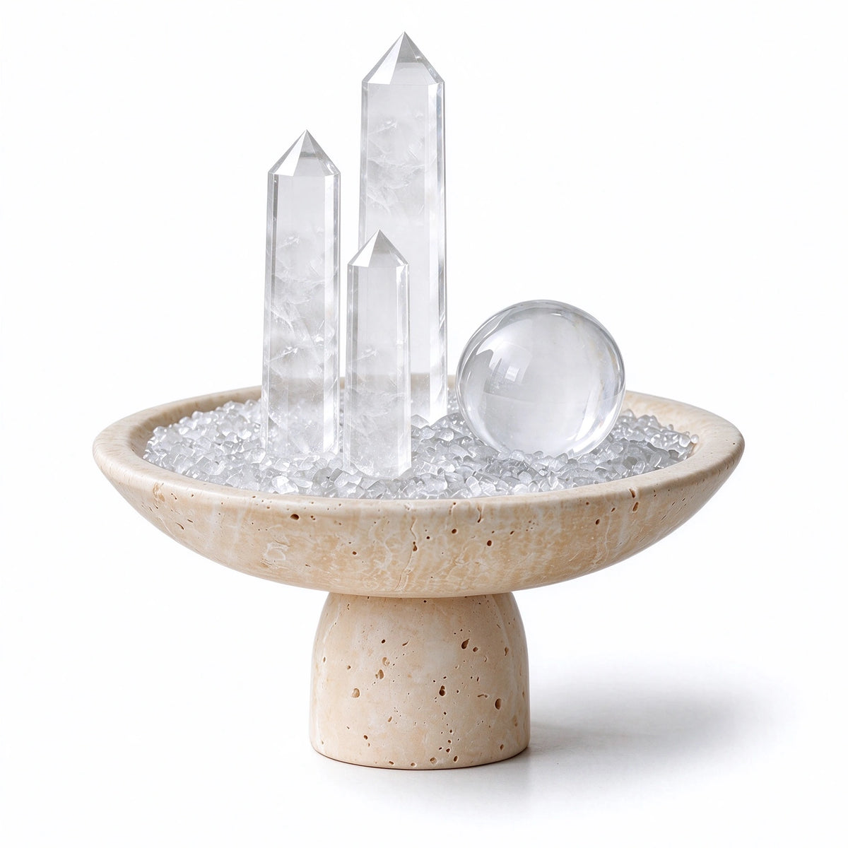 Clear Luminara Vessel crystal altar vessel in a natural stone setting