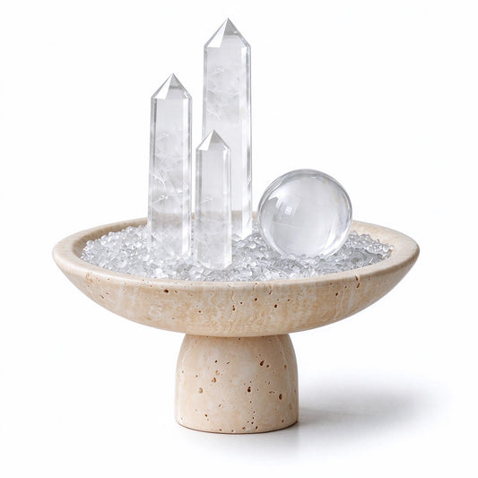 Clear Luminara Vessel crystal altar vessel in a natural stone setting