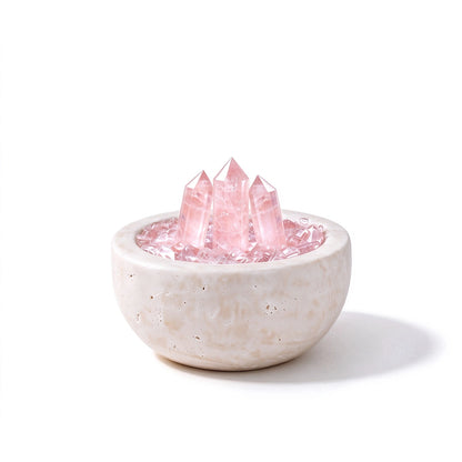 Rose Array Treasure Basin crystal vessel in a natural stone basin with crystal points