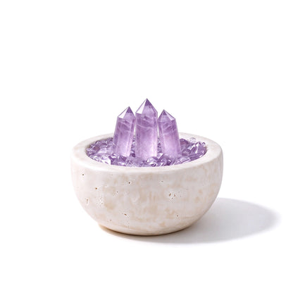 Amethyst Array Treasure Basin crystal vessel in a natural stone basin with crystal points