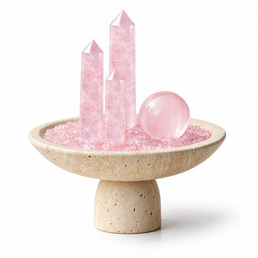 Rose Luminara Vessel crystal altar vessel in a natural stone setting
