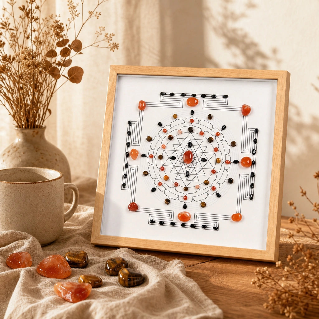 Close-up of the valor grid crystal arrangement and textured wood-style frame