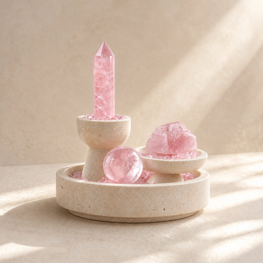 Close-up of the solace altar vessel crystal arrangement and altar vessel