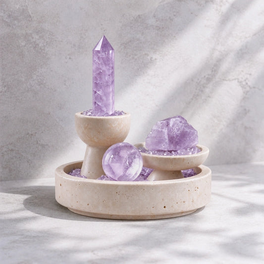 Close-up of the intuition altar vessel crystal arrangement and altar vessel