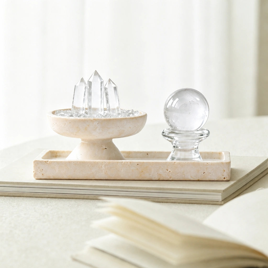 Close-up of the clarity altar vessel crystal arrangement and altar vessel