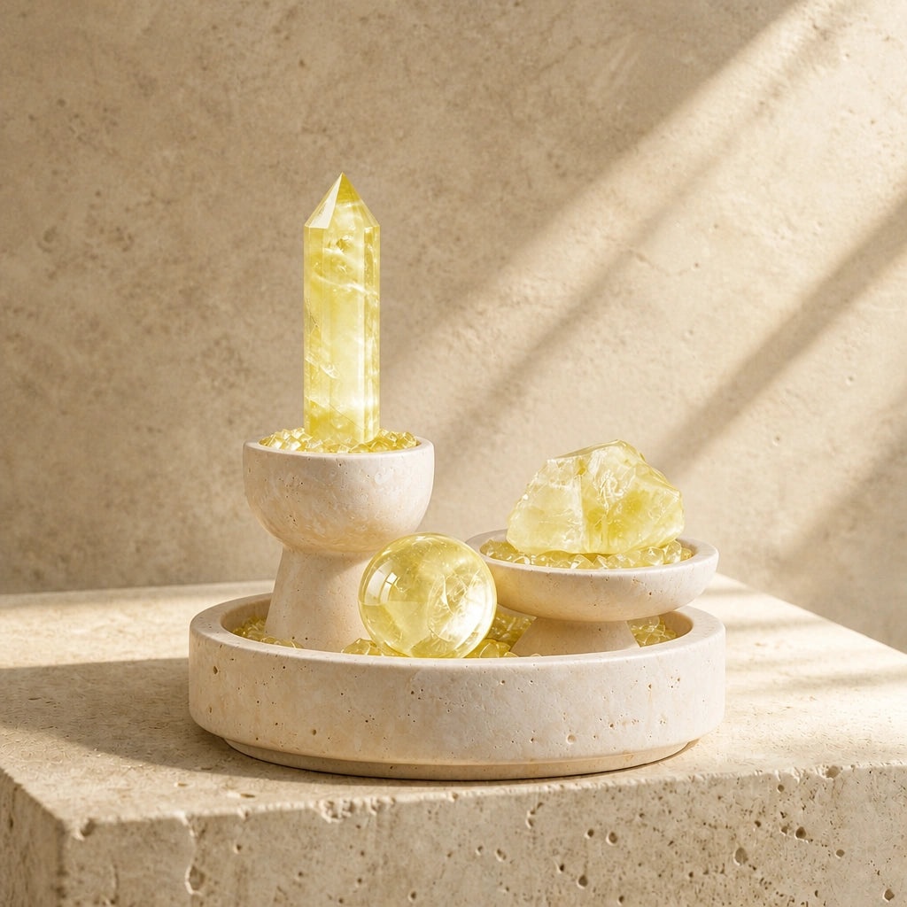 Close-up of the fullness altar vessel crystal arrangement and altar vessel