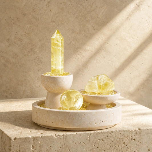Close-up of the fullness altar vessel crystal arrangement and altar vessel