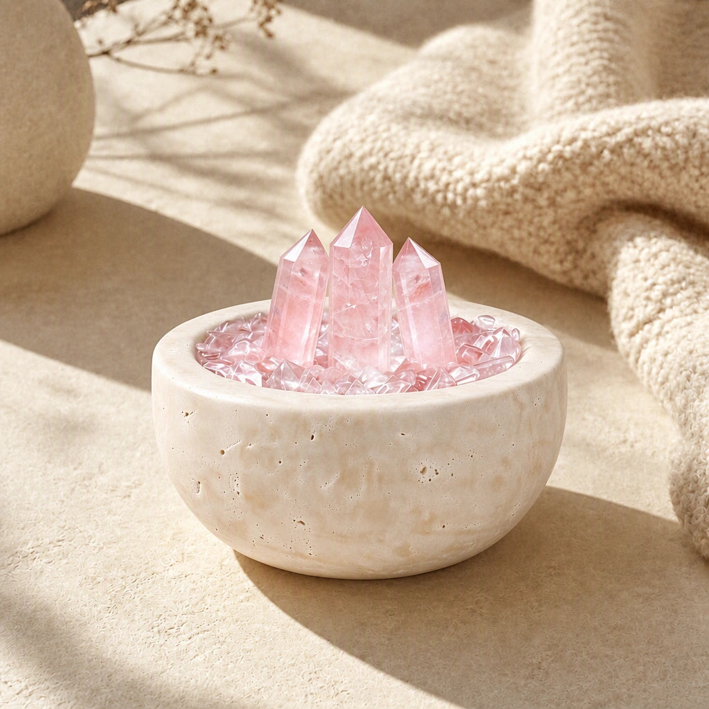 Close-up of the rose array treasure basin crystal arrangement and textured basin