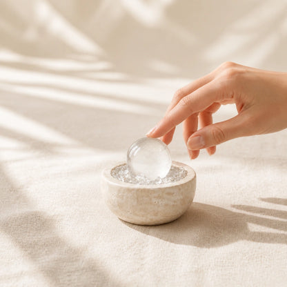 Close-up of the clear radiance treasure basin crystal arrangement and textured basin
