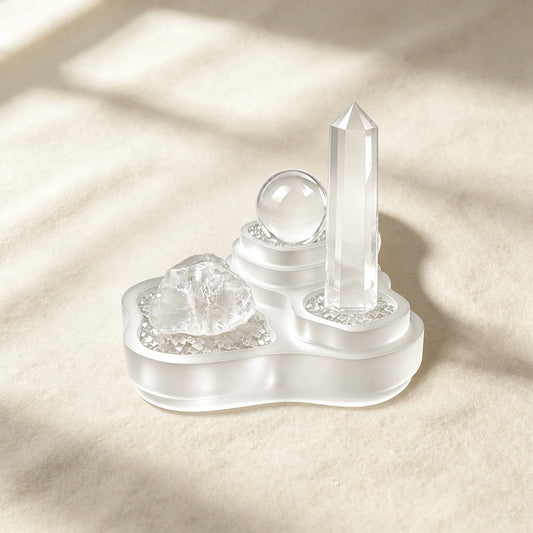 Close-up of the sanctum of clarity crystal arrangement and altar vessel