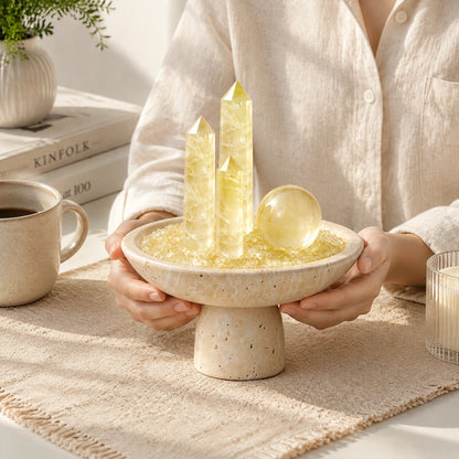Front view of the citrine luminara vessel crystal altar decor