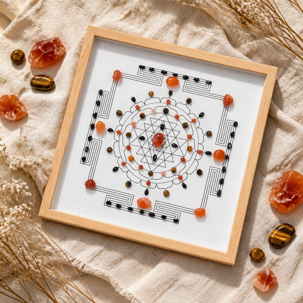 Front view of the valor grid with natural crystals arranged in a geometric grid