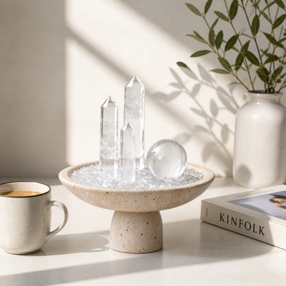 Front view of the clear luminara vessel crystal altar decor