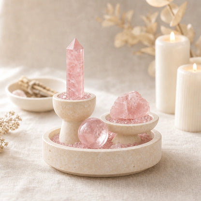 Front view of the solace altar vessel crystal altar decor