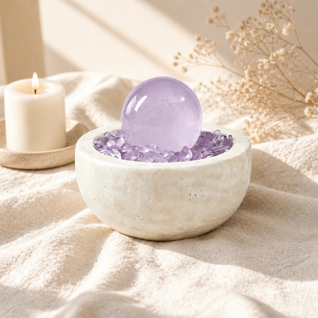Amethyst Radiance Treasure Basin crystal altar decor for intentional spaces and spiritual practice