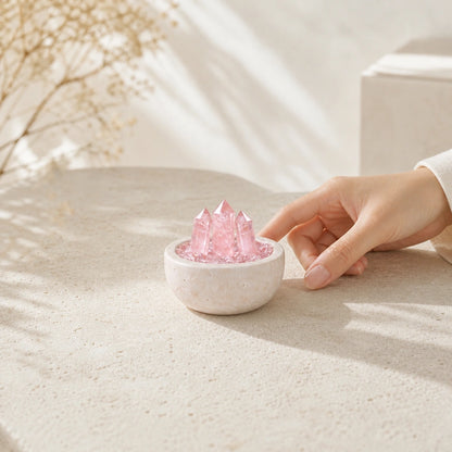 Rose Array Treasure Basin crystal altar decor for intentional spaces and spiritual practice