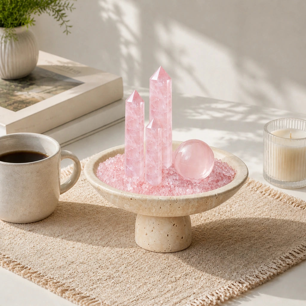 Rose Luminara Vessel natural crystal altar vessel for intentional spaces