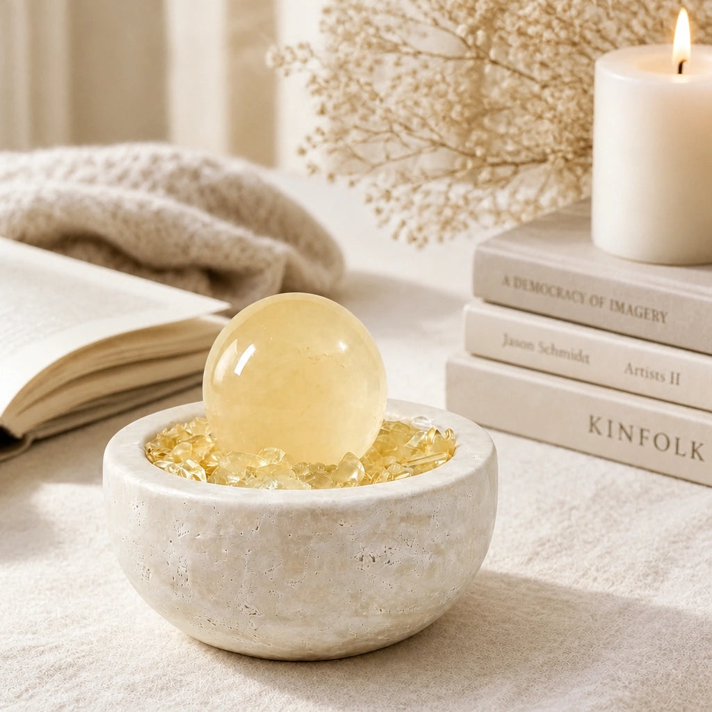 Citrine Radiance Treasure Basin crystal altar decor for intentional spaces and spiritual practice